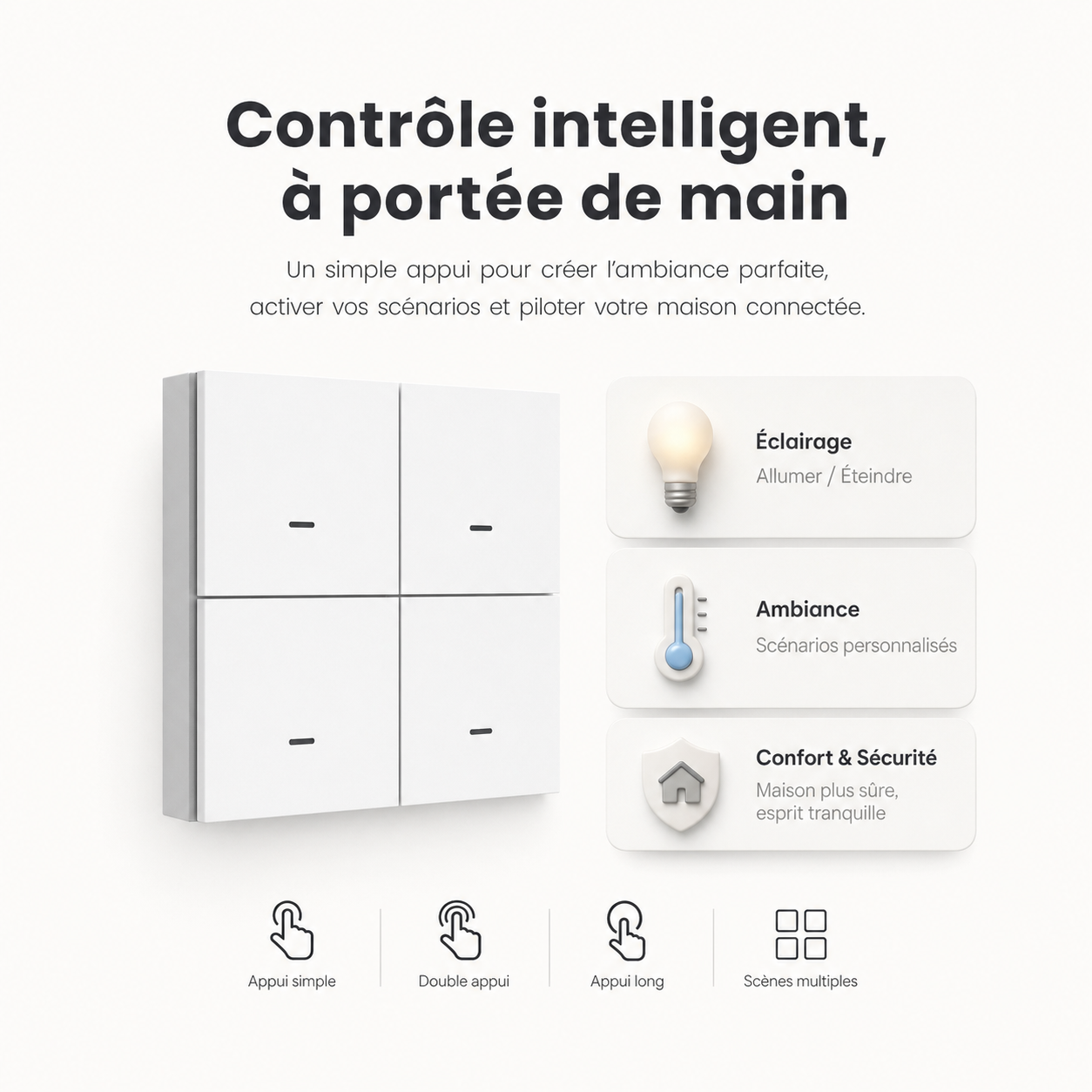 NéoScene 4 Comfort, vue latérale de la télécommande de scénarios sans fil avec profil fin.