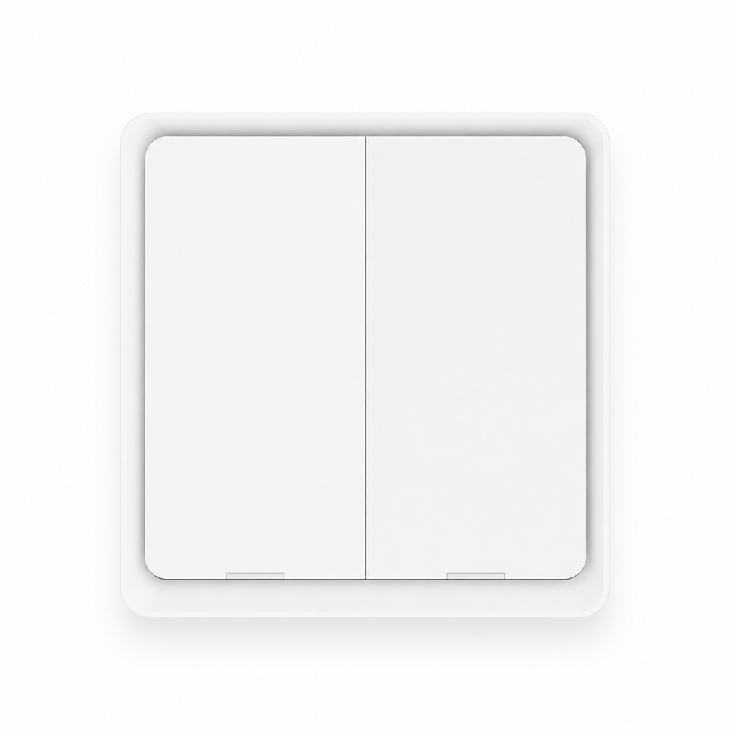 Studio packshot of white two-gang magnetic scene switch