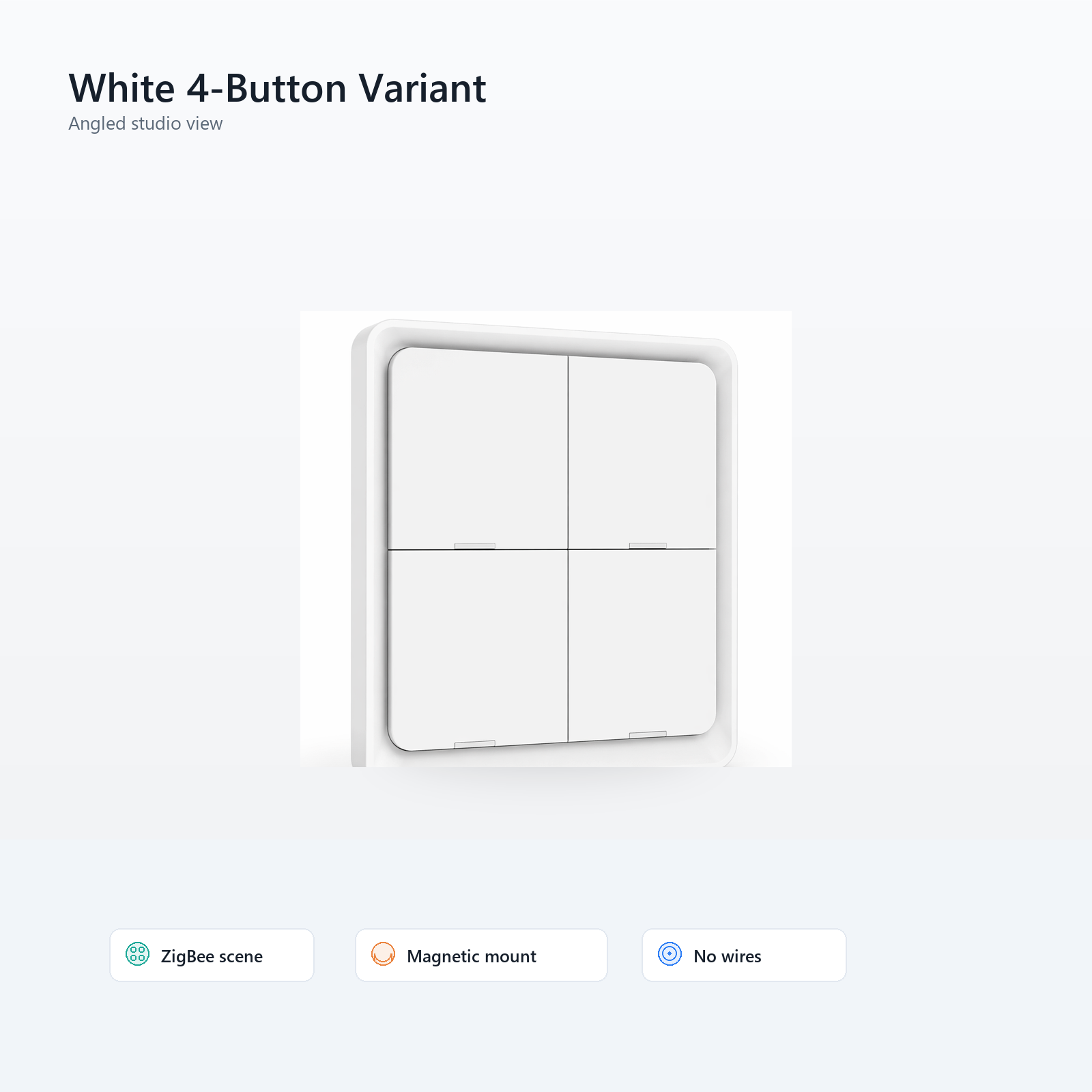 Angled studio view of white NéoScene 4 Comfort four-button remote
