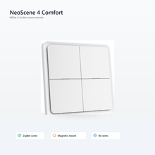 Studio packshot of white NéoScene 4 Comfort four-button ZigBee scene remote