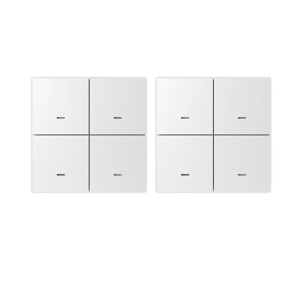 Lot de deux télécommandes ZigBee NéoScene 4 Pro Comfort sur fond blanc.