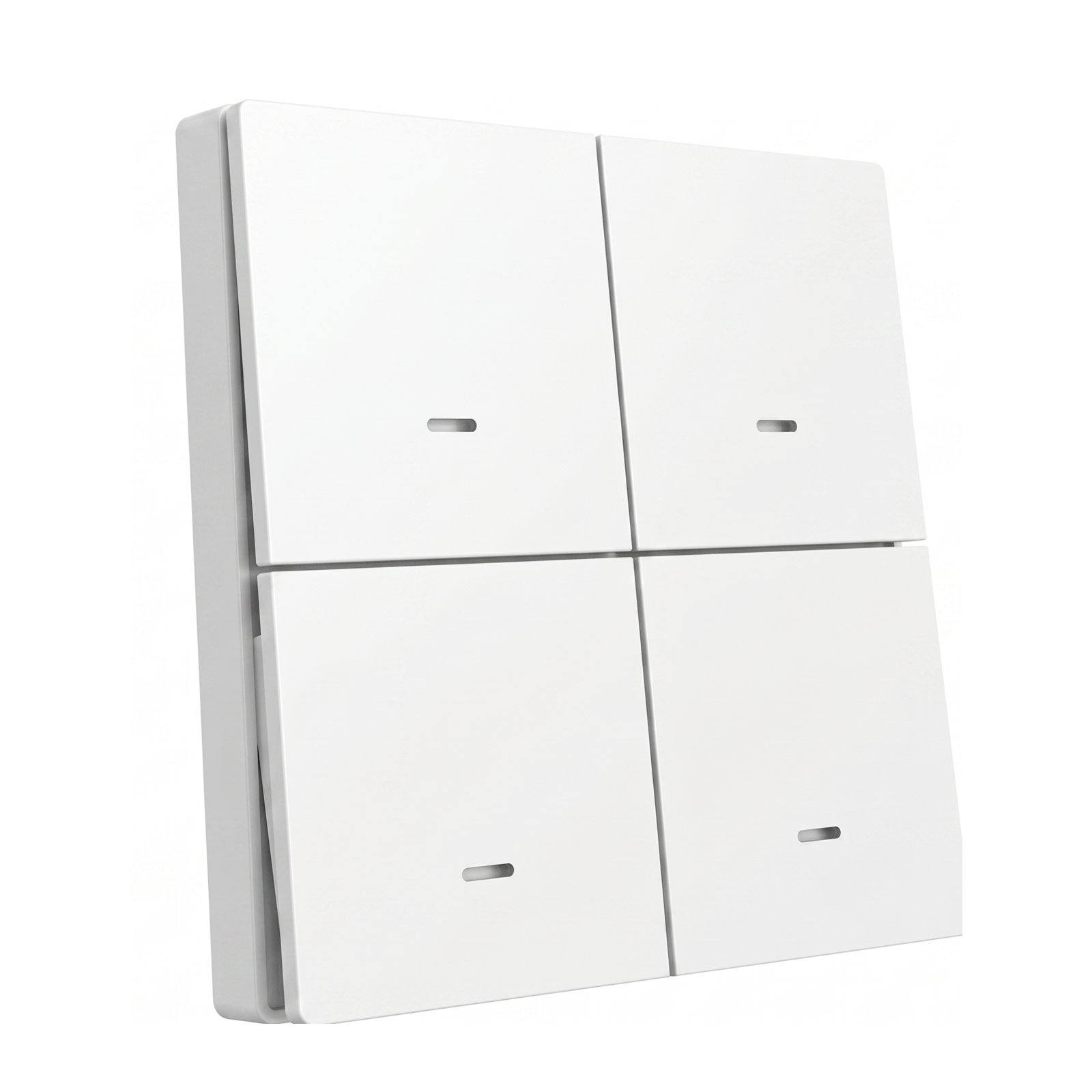 Télécommande de scénarios ZigBee NéoScene 4 Pro Comfort à quatre boutons en vue angled sur fond blanc.