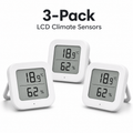 Three-pack studio image of LCD climate sensors