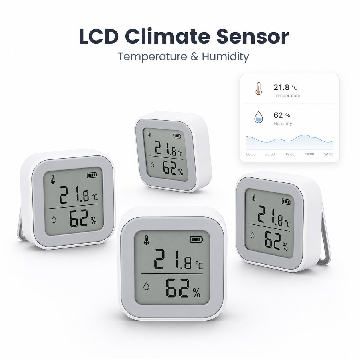 Studio packshot of Zigbee LCD temperature and humidity sensor