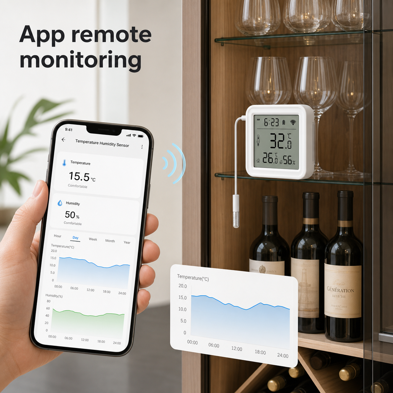 Mobile app remote monitoring interface for temperature and humidity sensor
