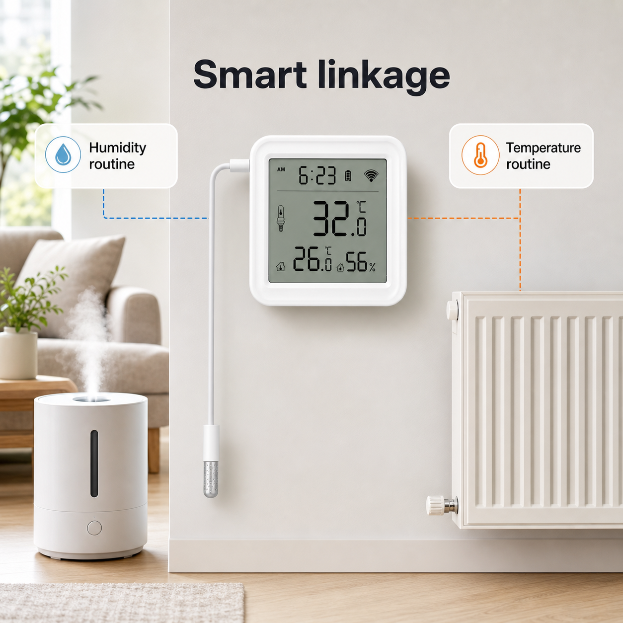 Smart linkage scene for indoor climate routines with temperature and humidity sensor
