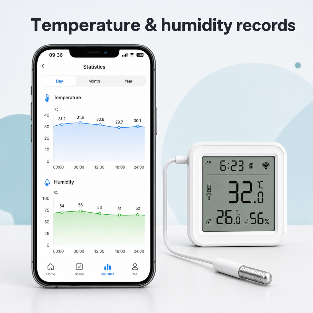 Temperature and humidity records app screen with sensor