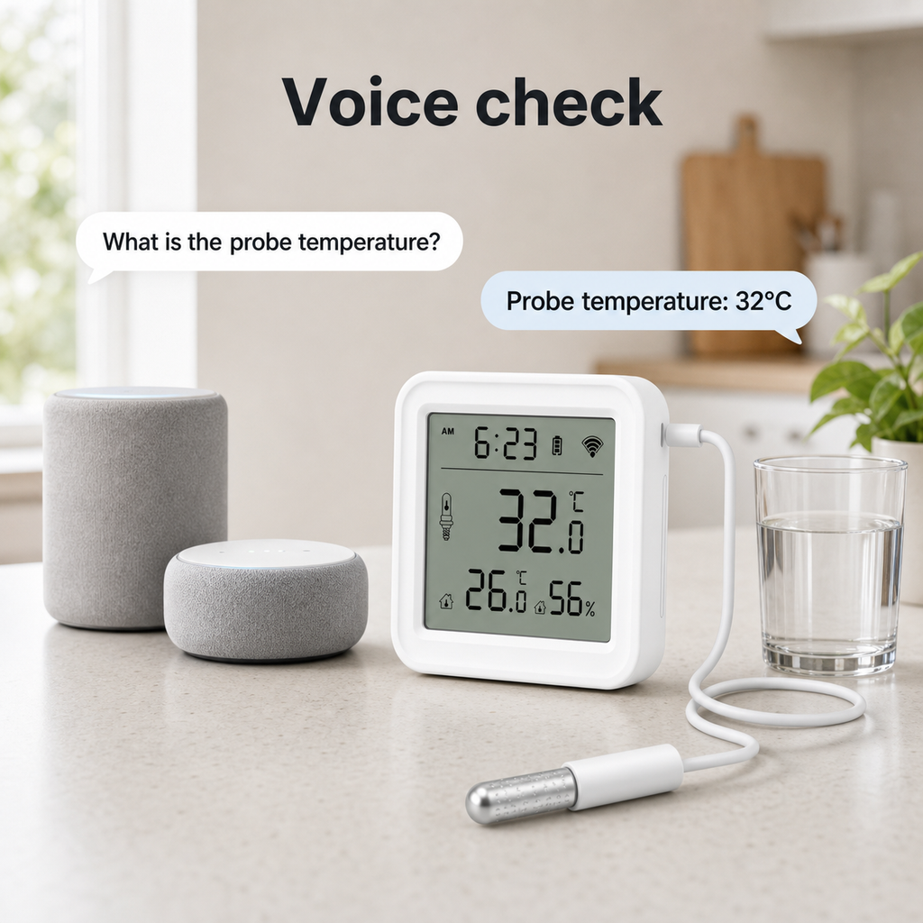 Generic voice check kitchen scene for WiFi temperature sensor