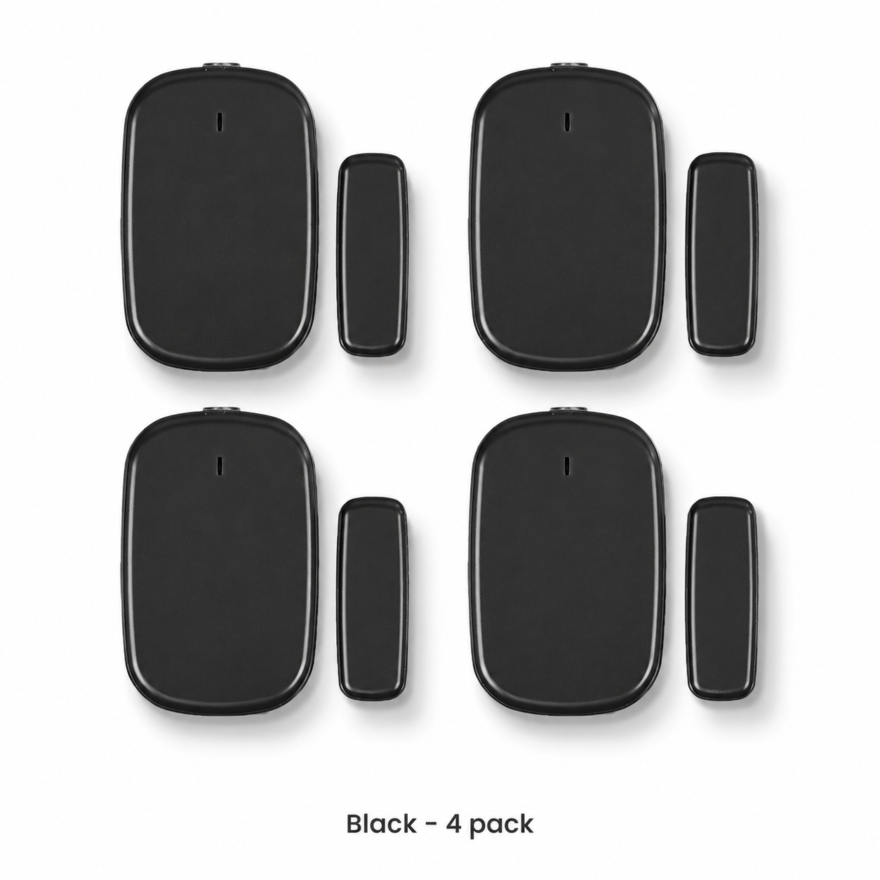 Black Zigbee door and window sensor four pack on white background