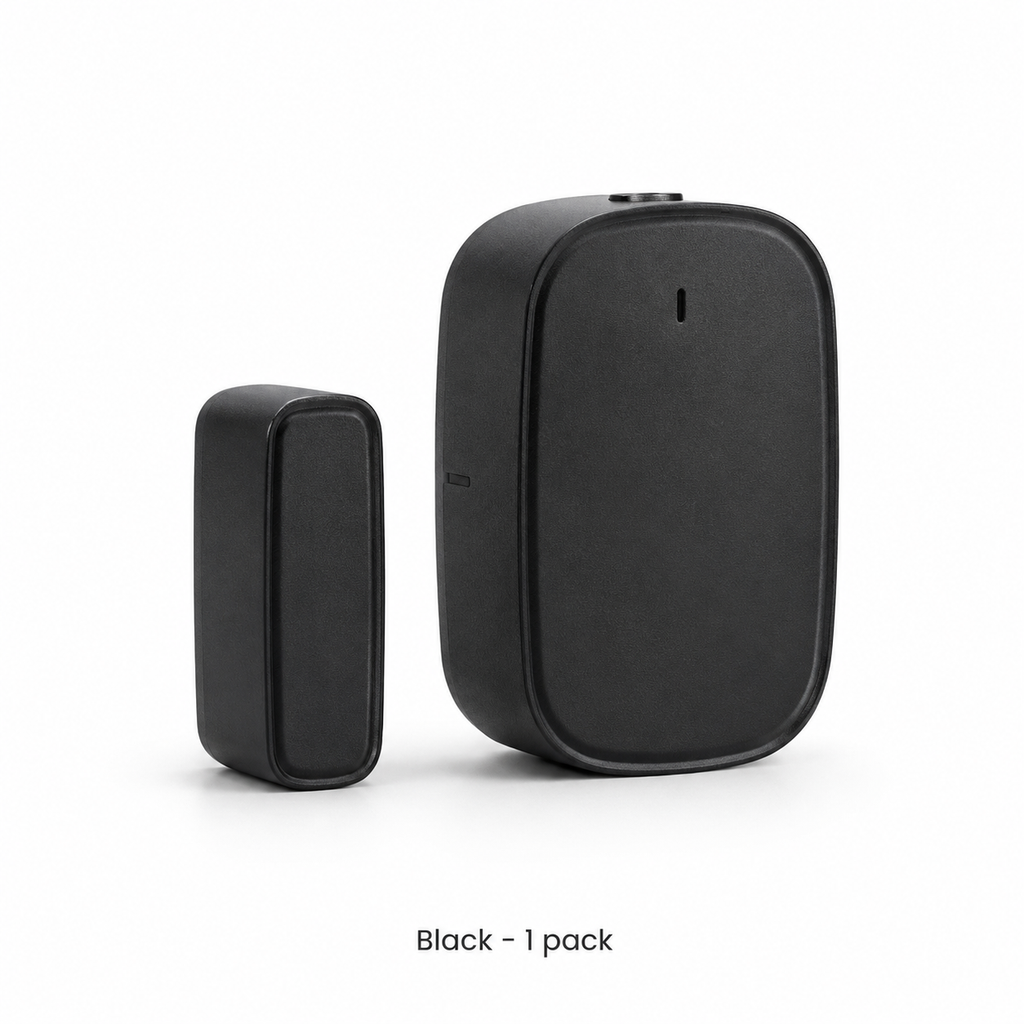 Black Zigbee door and window sensor one pack on white background