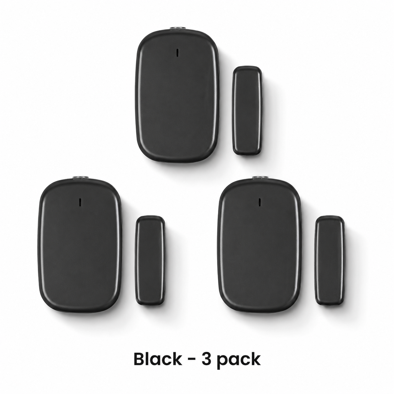 Black Zigbee door and window sensor three pack on white background