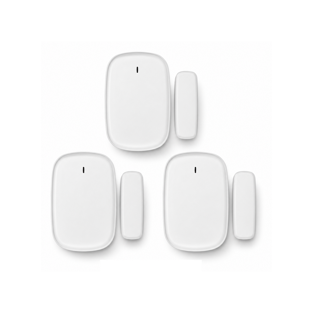 Lot de 3 capteurs porte et fenêtre ZigBee blancs NéoSense Door Comfort sur fond blanc