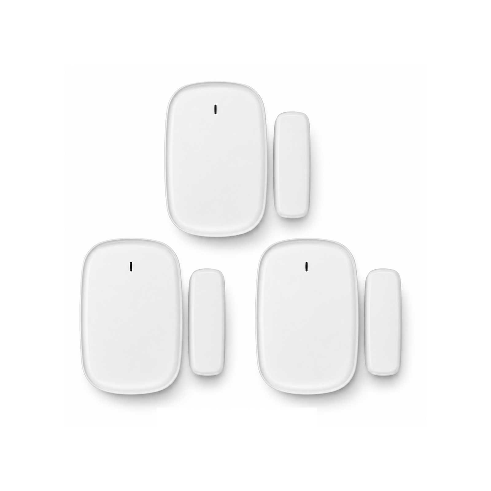 Lot de 3 capteurs porte et fenêtre ZigBee blancs NéoSense Door Comfort sur fond blanc