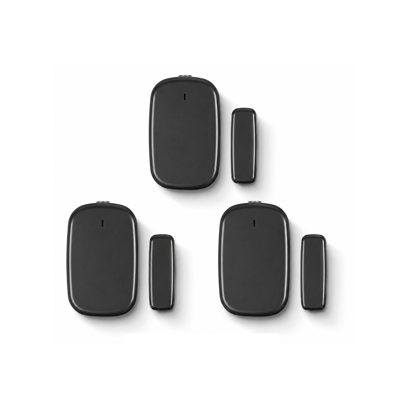 Lot de 3 capteurs porte et fenêtre ZigBee noirs NéoSense Door Comfort sur fond blanc