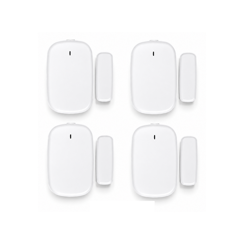 Lot de 4 capteurs porte et fenêtre ZigBee blancs NéoSense Door Comfort sur fond blanc
