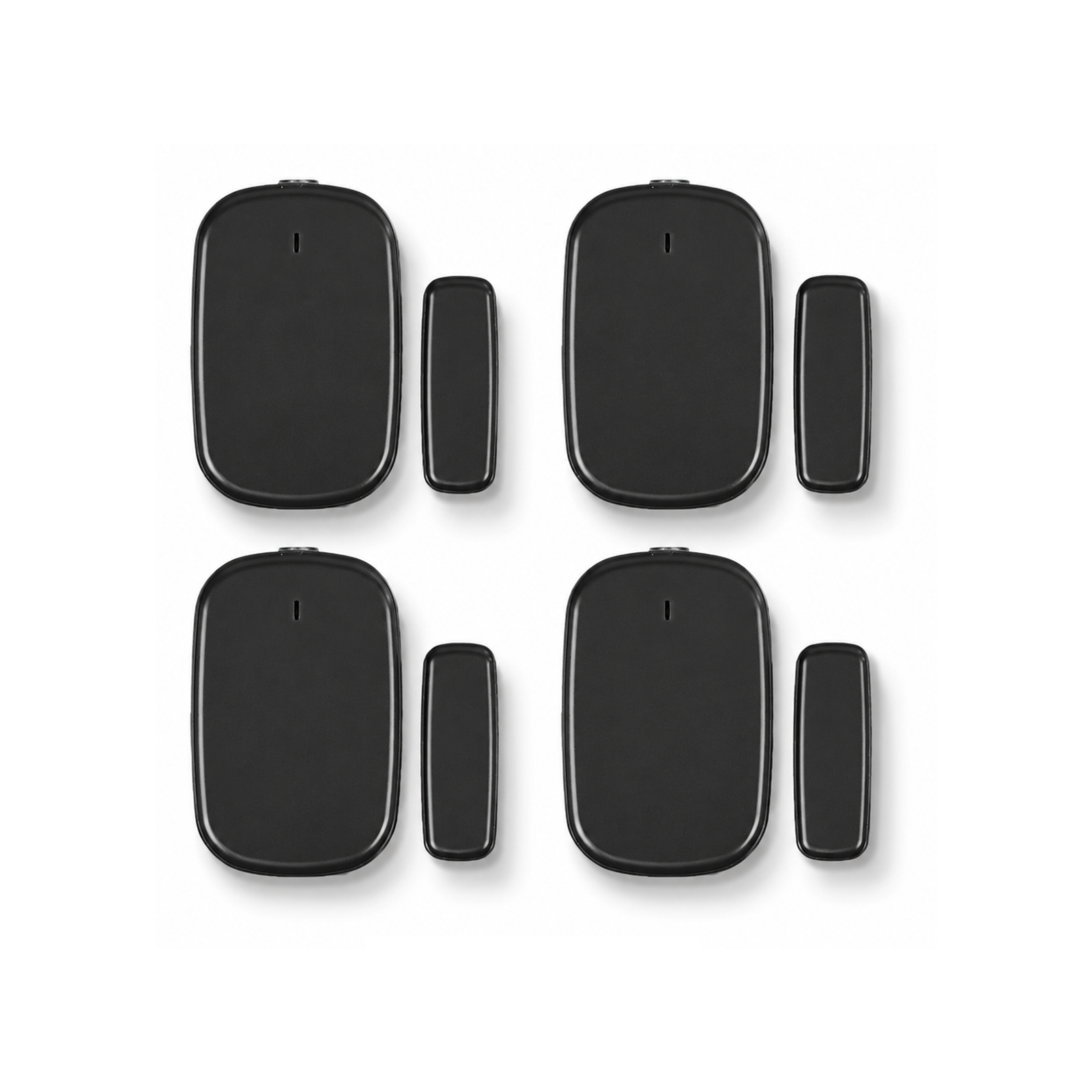 Lot de 4 capteurs porte et fenêtre ZigBee noirs NéoSense Door Comfort sur fond blanc