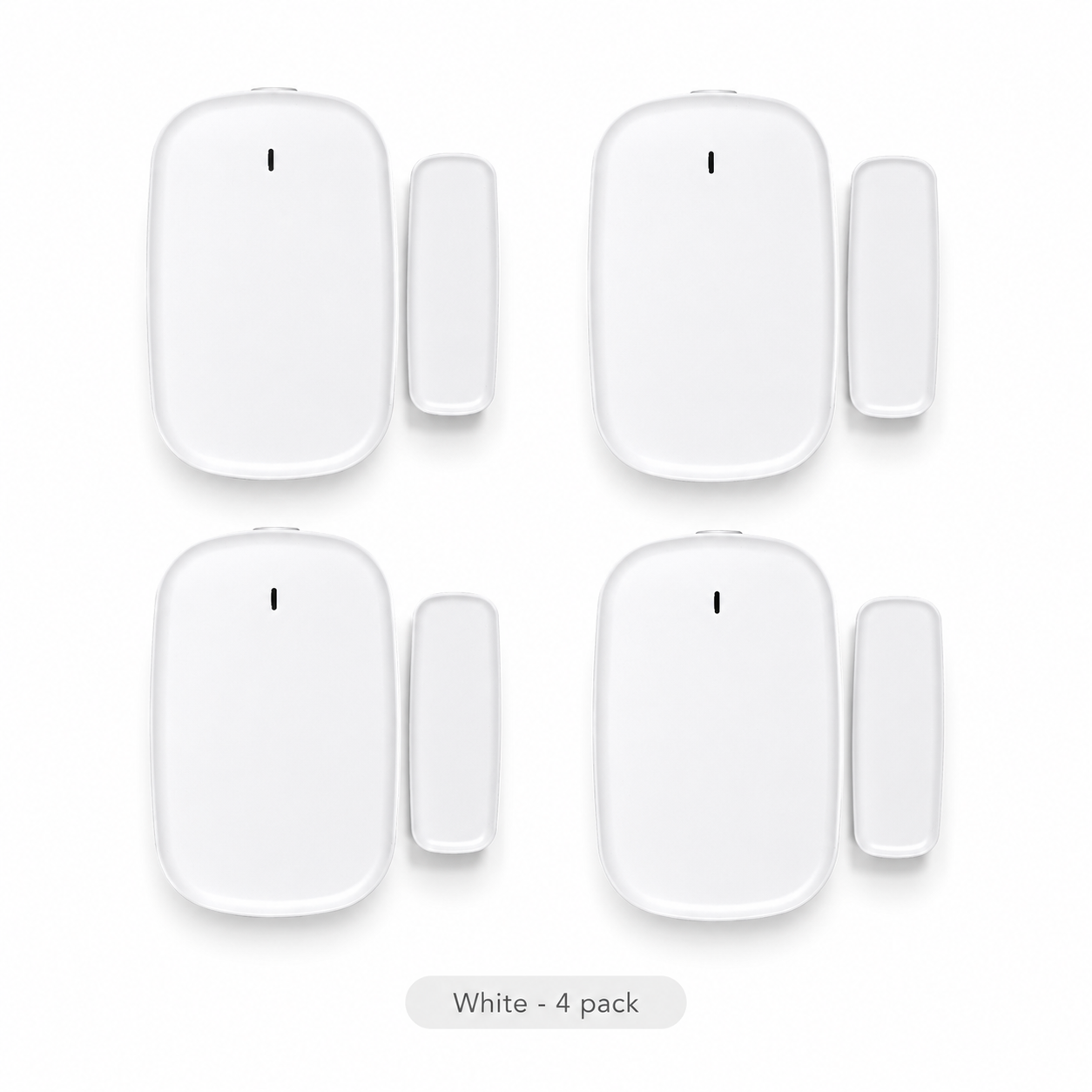 White Zigbee door and window sensor four pack on white background