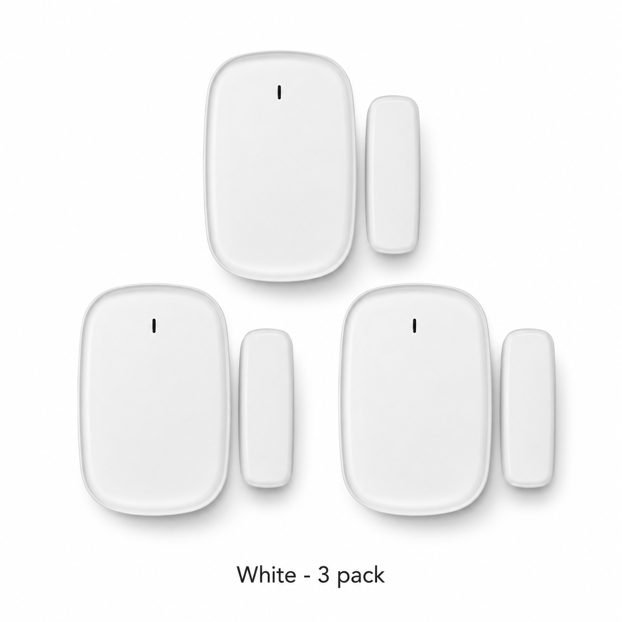White Zigbee door and window sensor three pack on white background