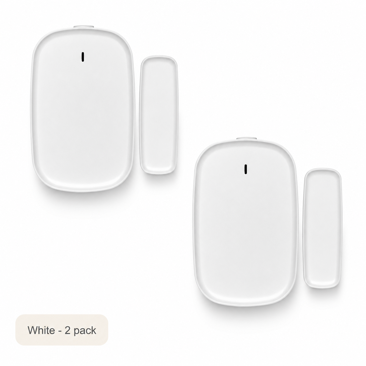 White Zigbee door and window sensor two pack on white background