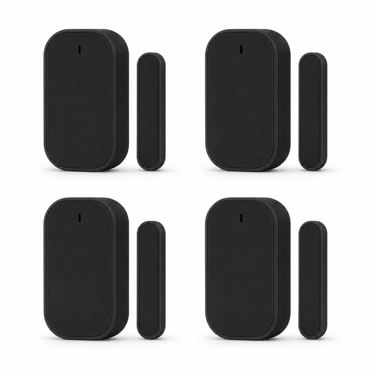Packshot studio de quatre capteurs porte/fenêtre ZigBee noirs