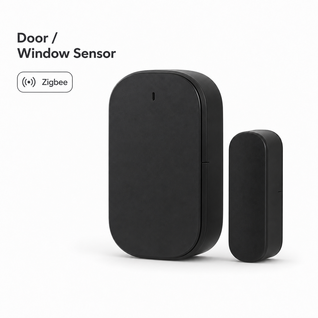 Packshot studio du capteur porte/fenêtre ZigBee noir