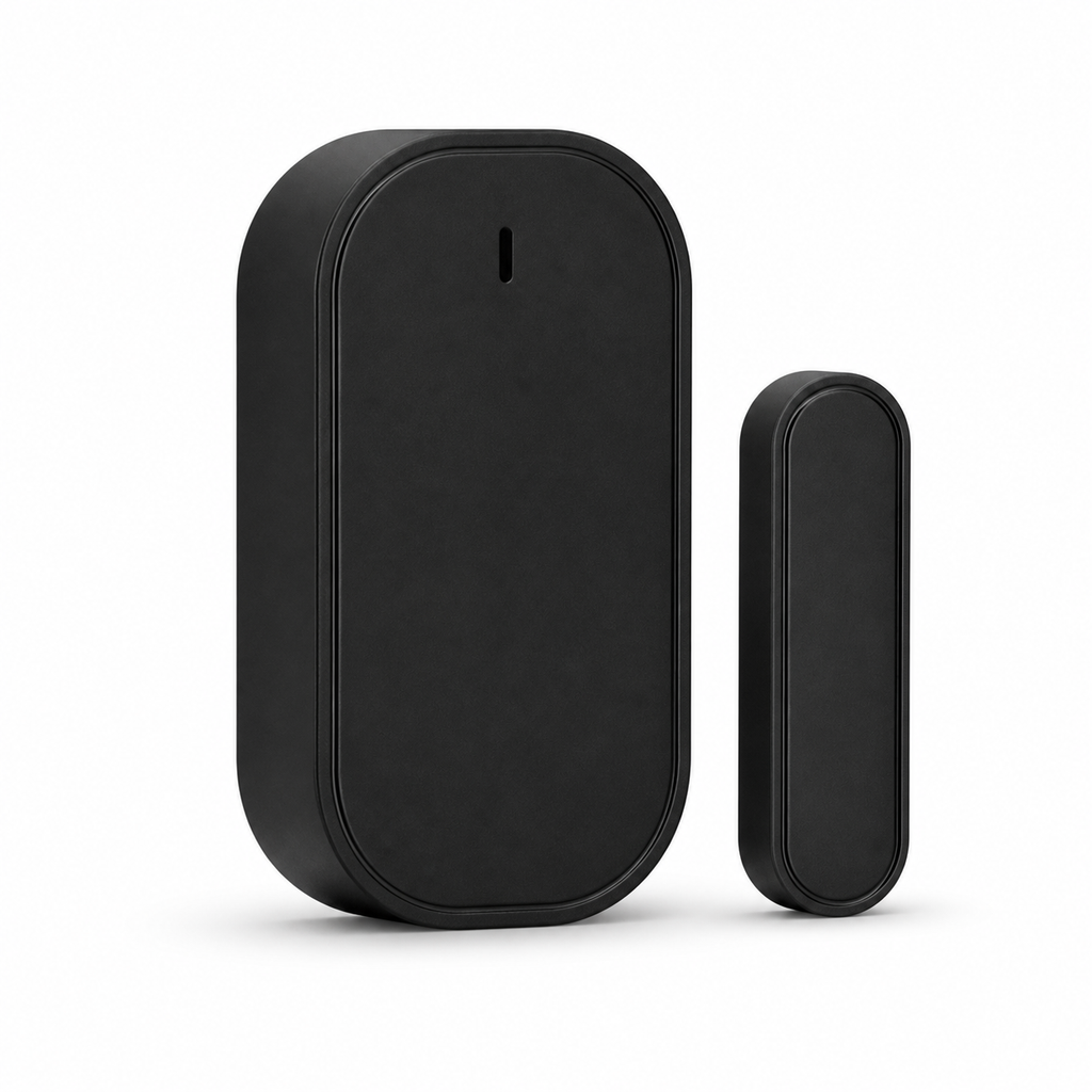 Packshot studio d'un capteur porte/fenêtre ZigBee noir