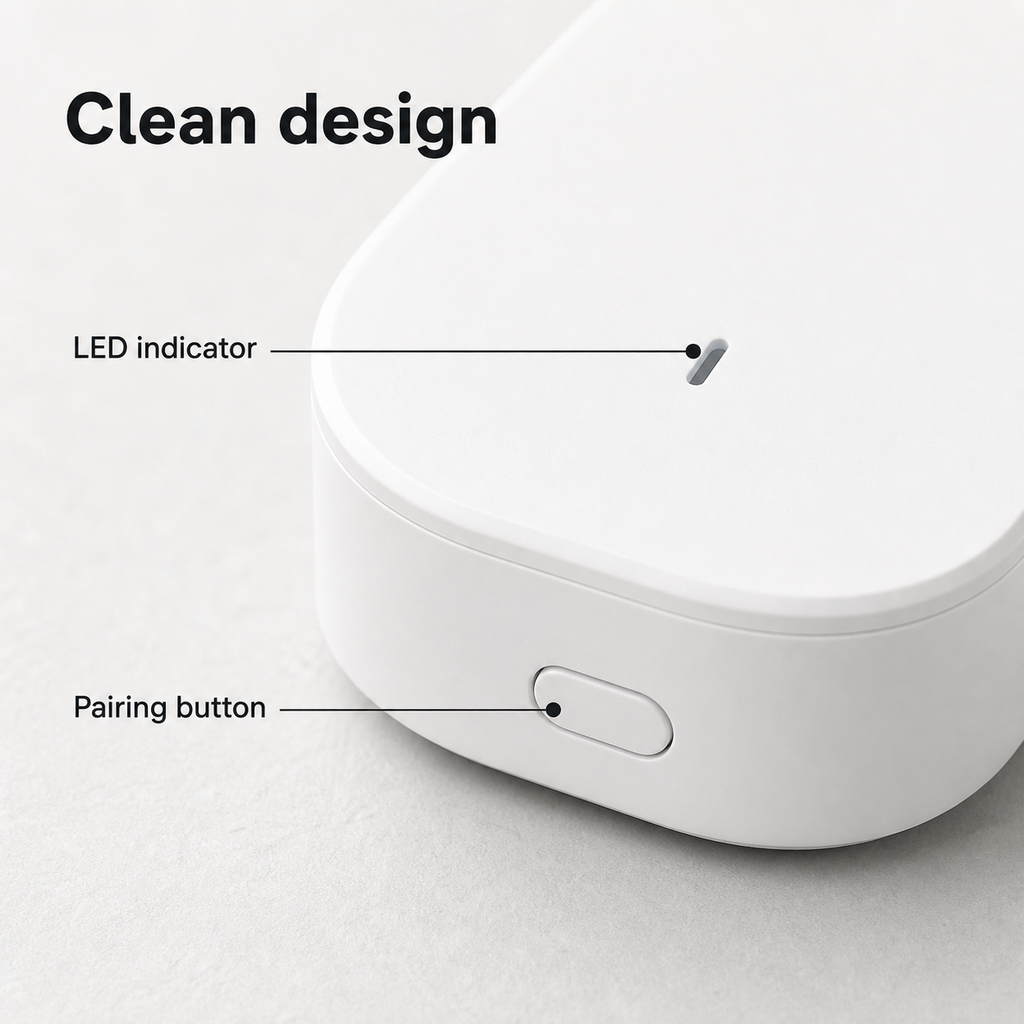 Détail du bouton et de l'indicateur LED du capteur blanc