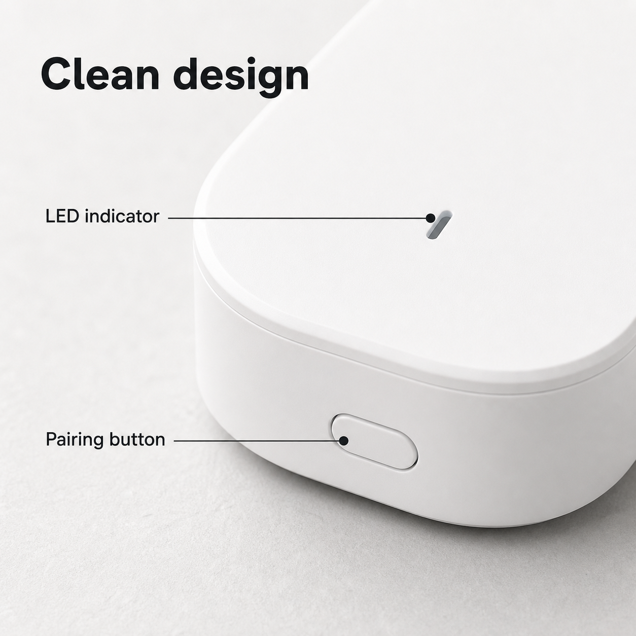 Détail du bouton et de l'indicateur LED du capteur blanc