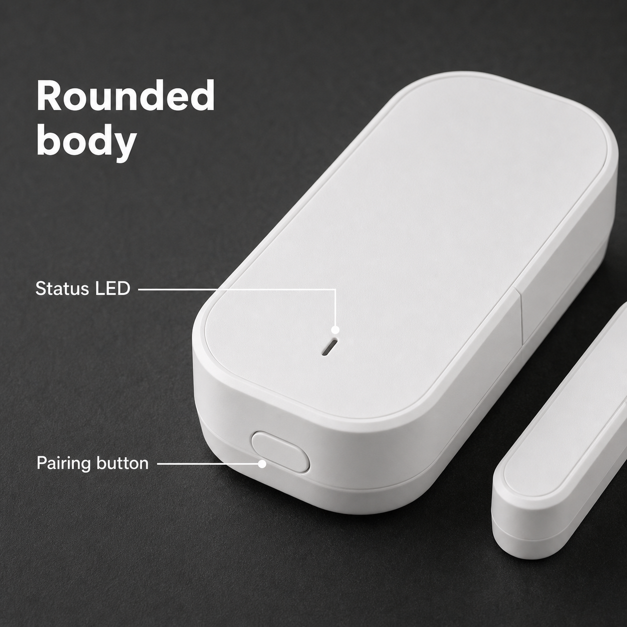 Détail du corps arrondi et du bouton du capteur ZigBee