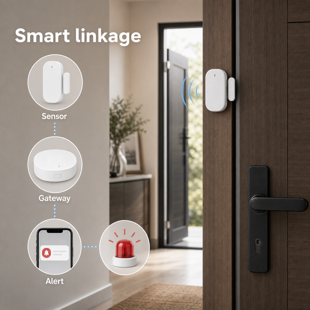 Schéma de liaison sécurité avec capteur porte/fenêtre ZigBee