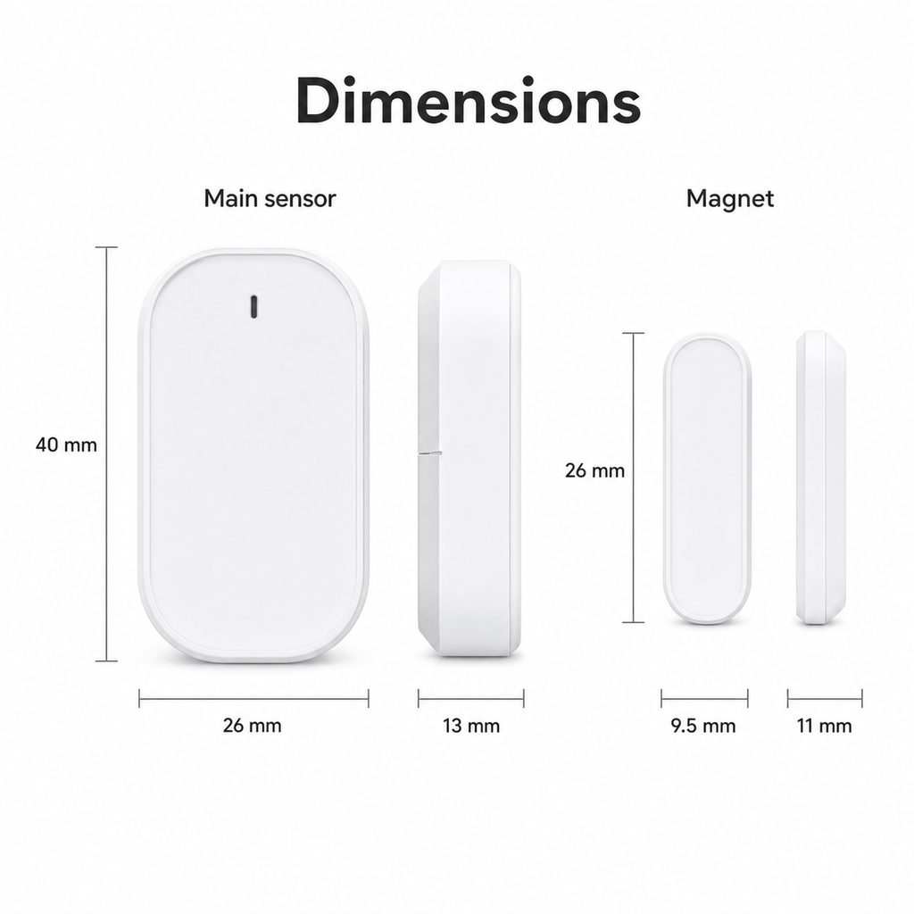 Dimensions du capteur porte/fenêtre ZigBee blanc