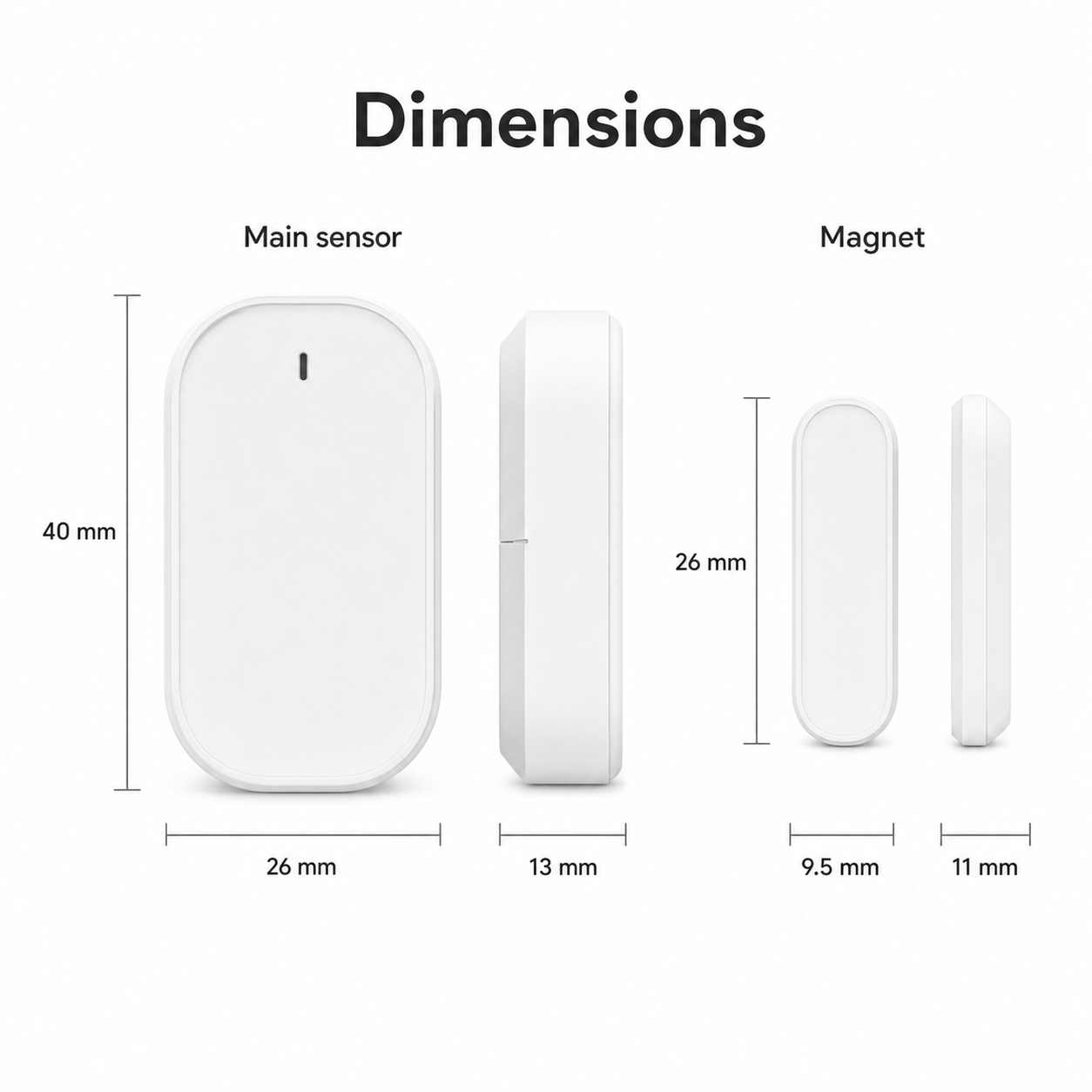Dimensions du capteur porte/fenêtre ZigBee blanc