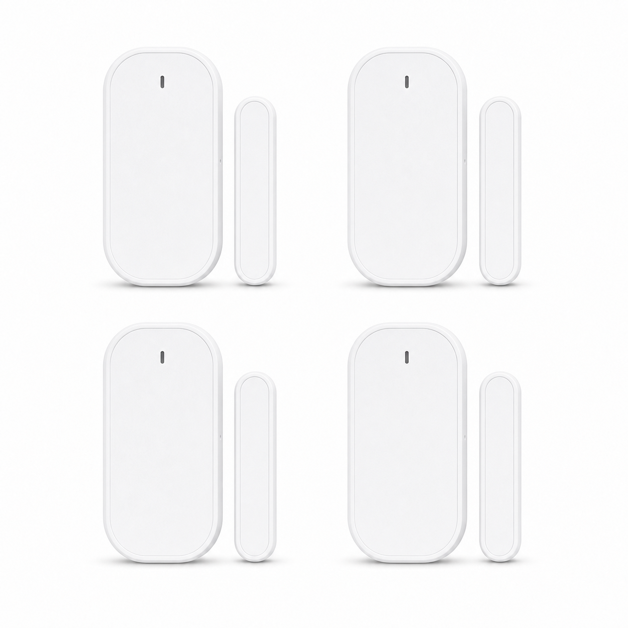 Packshot studio de quatre capteurs porte/fenêtre ZigBee blancs