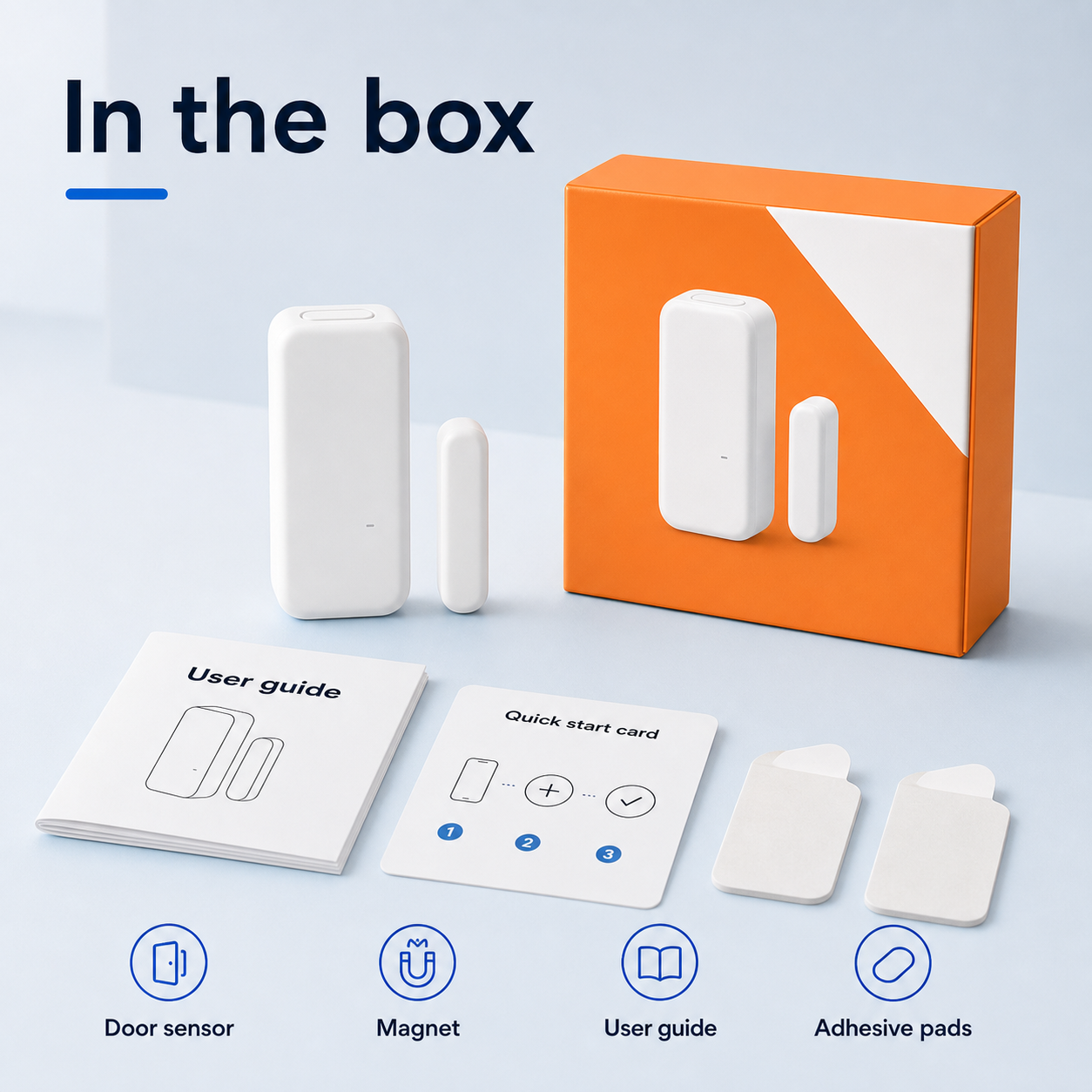 Box contents for Zigbee door and window contact sensor kit