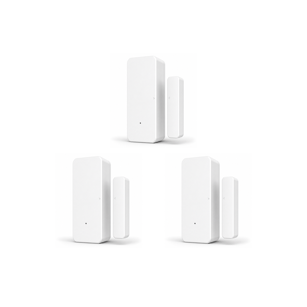 Lot de 3 capteurs porte fenêtre Wi-Fi NéoSense Door Pro sur fond blanc