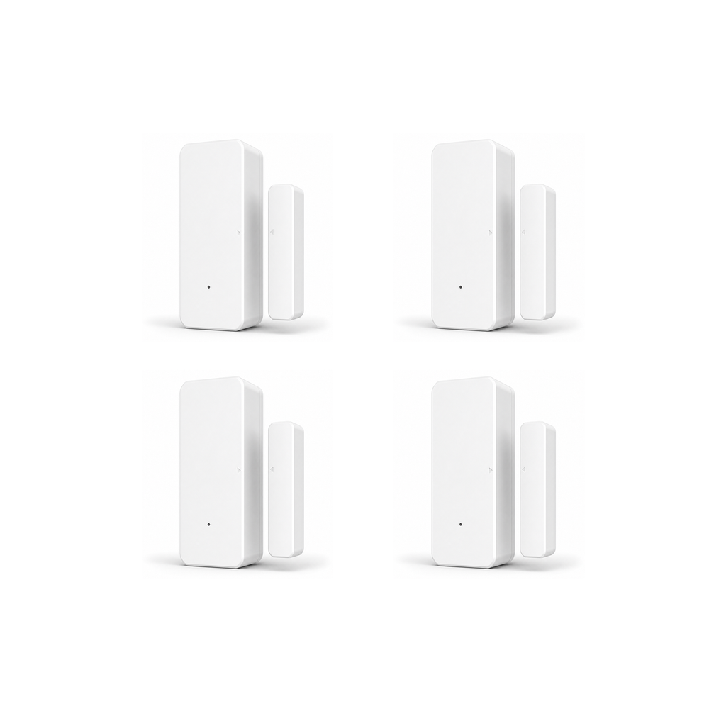 Lot de 4 capteurs porte fenêtre Wi-Fi NéoSense Door Pro sur fond blanc