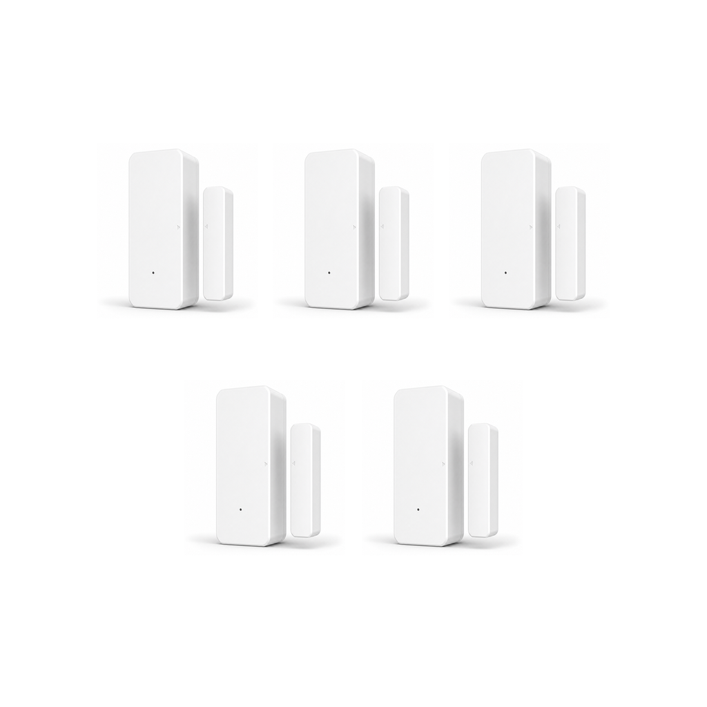 Lot de 5 capteurs porte fenêtre Wi-Fi NéoSense Door Pro sur fond blanc