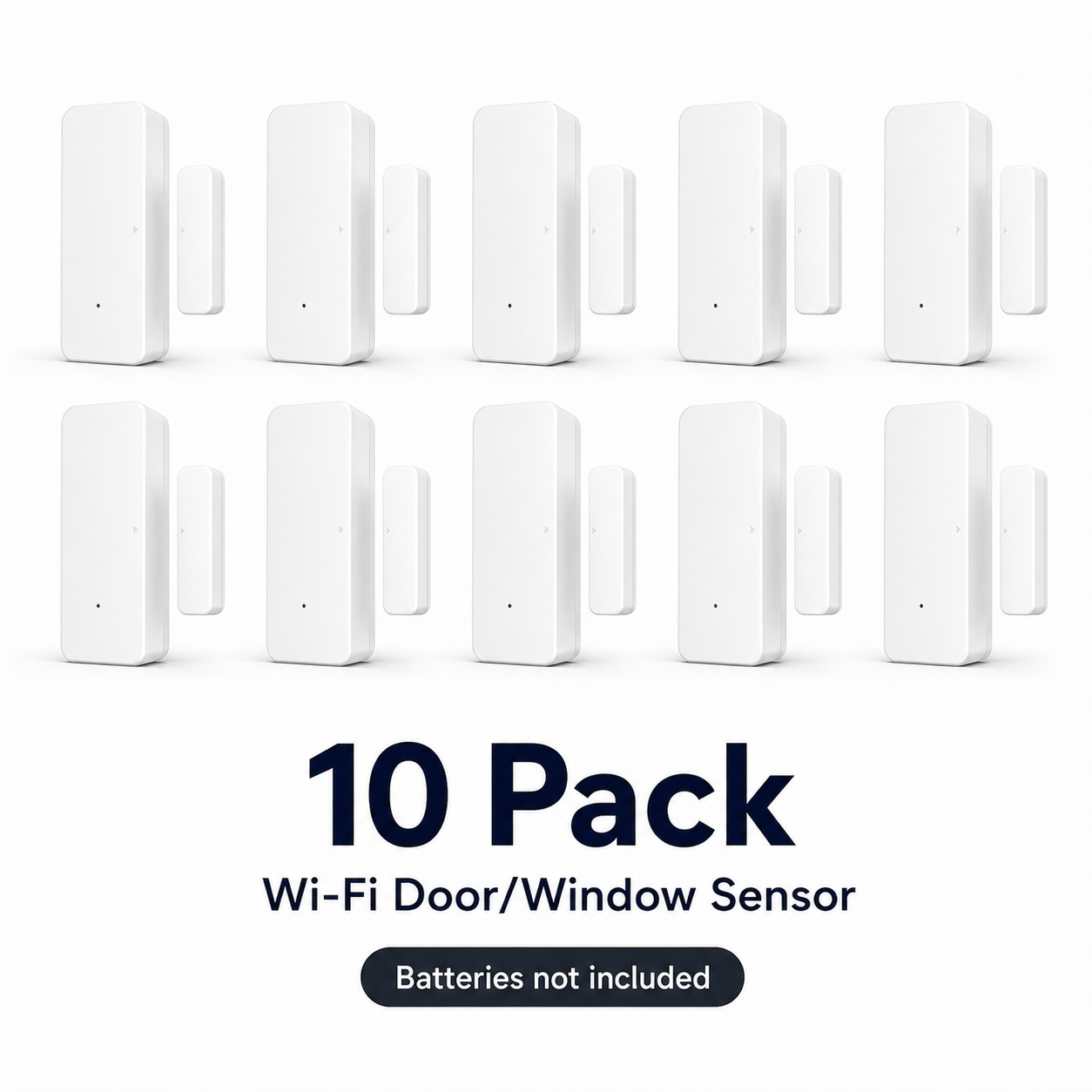 10 pack studio image of Wi-Fi door and window sensors