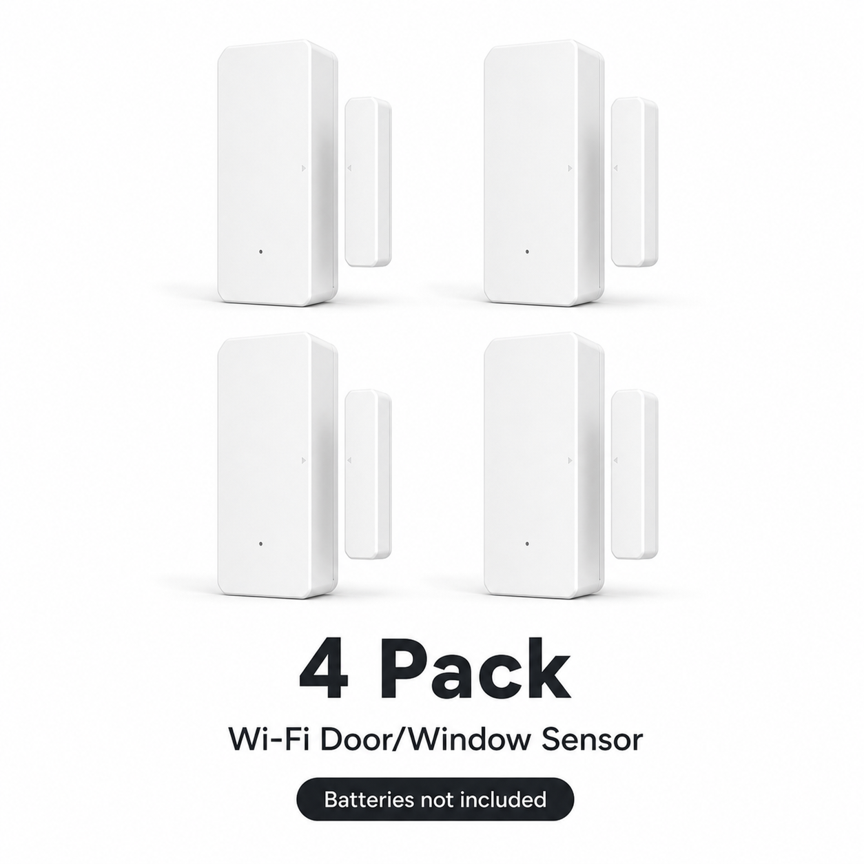 4 pack studio image of Wi-Fi door and window sensors
