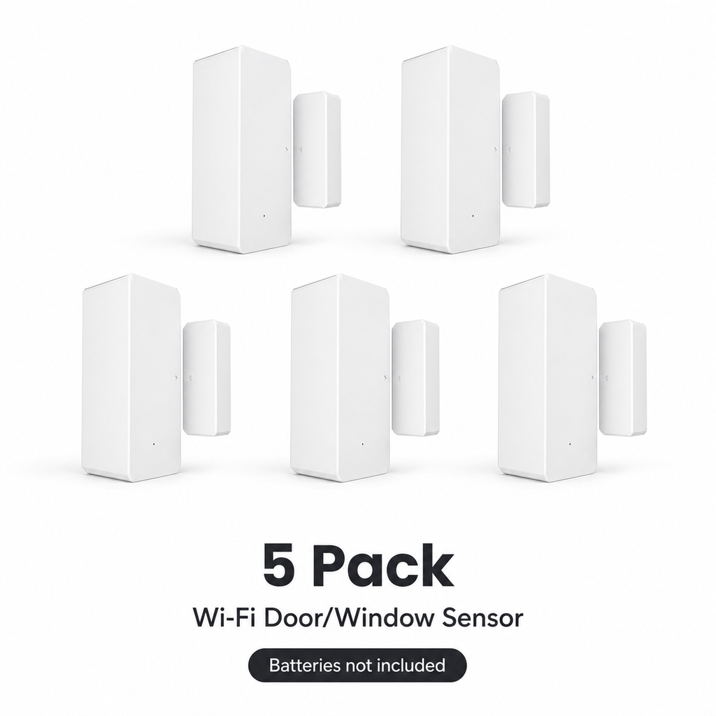 5 pack studio image of Wi-Fi door and window sensor sets