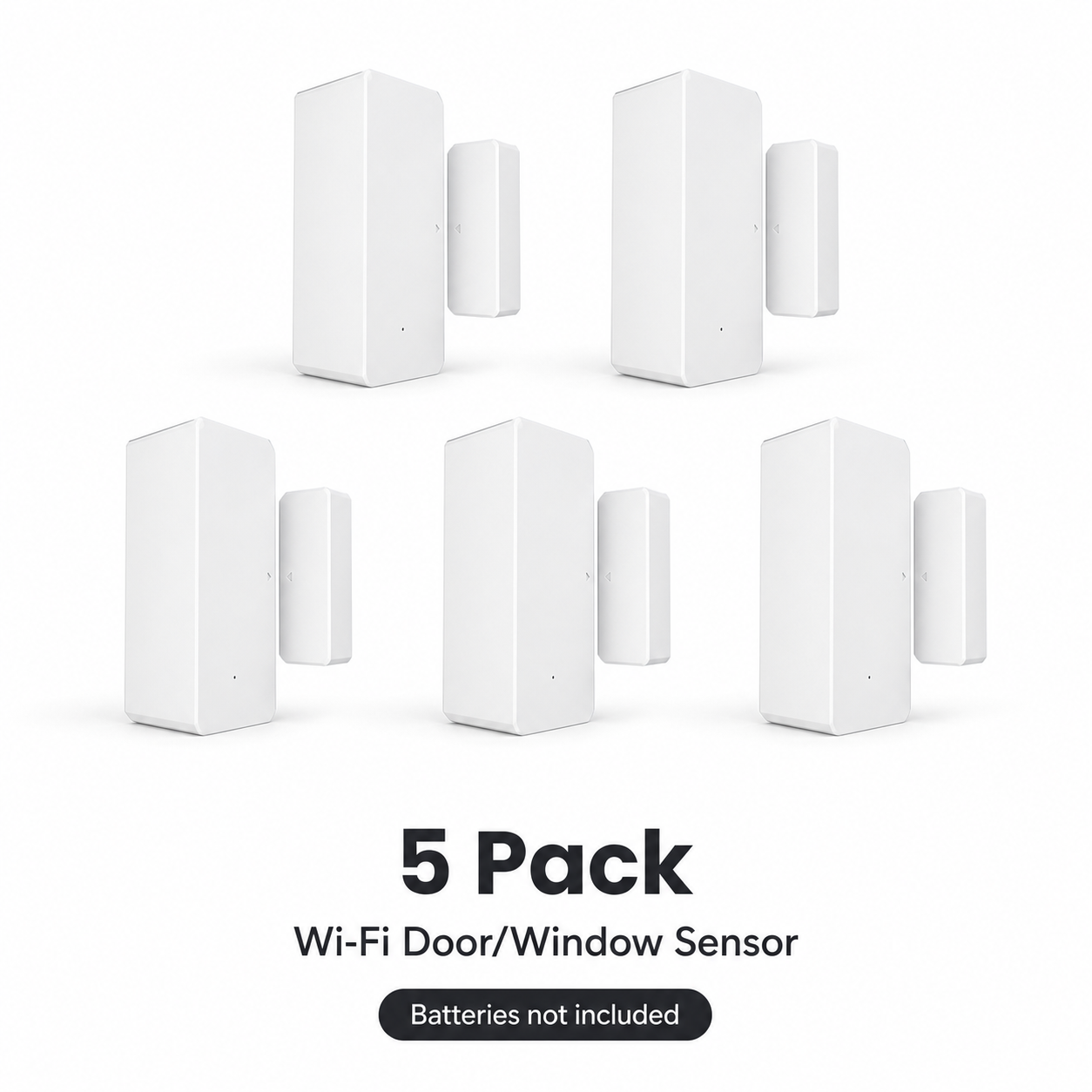 5 pack studio image of Wi-Fi door and window sensor sets
