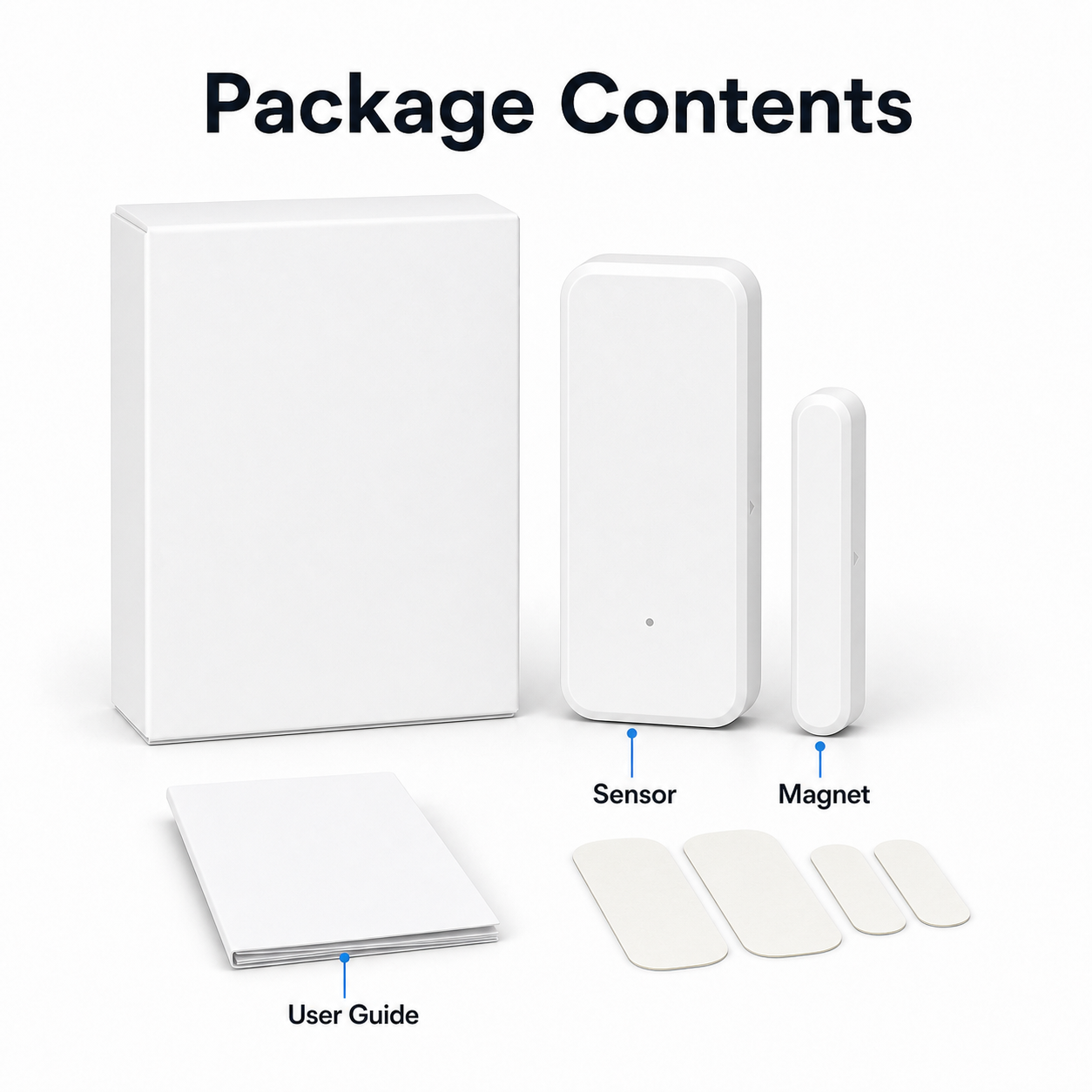 Package contents for WiFi door and window sensor