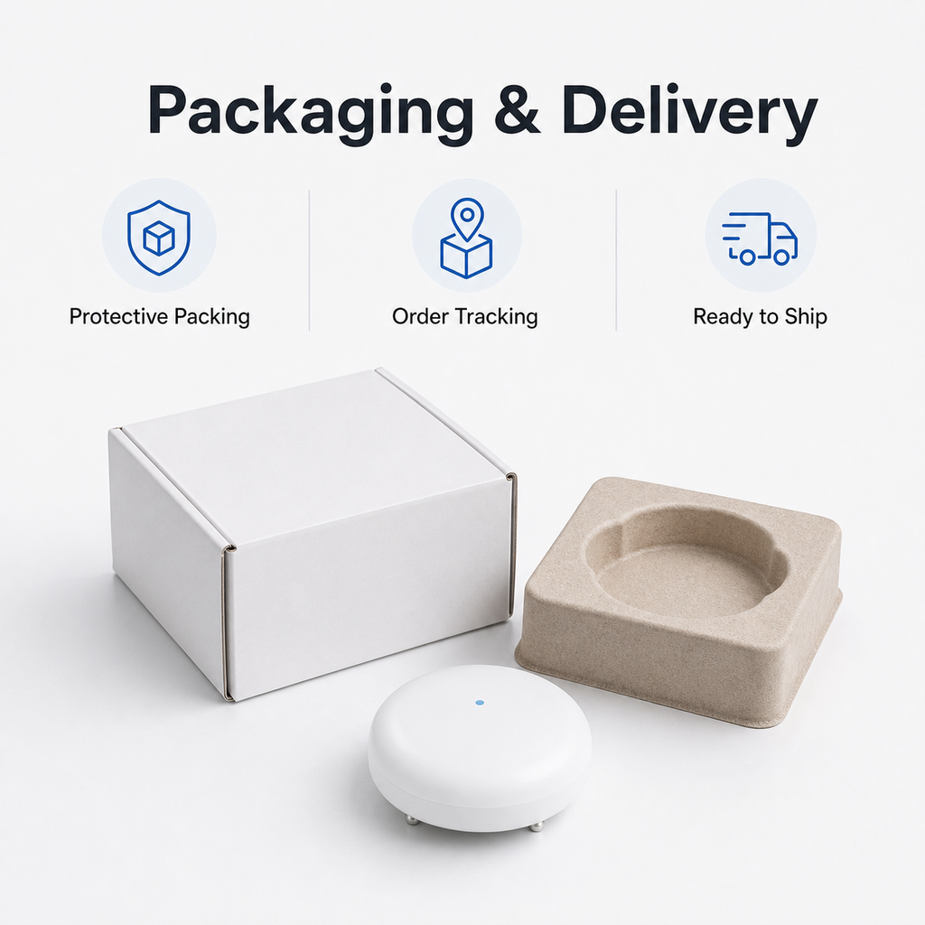 Protective packaging for compact ZigBee water leak sensor