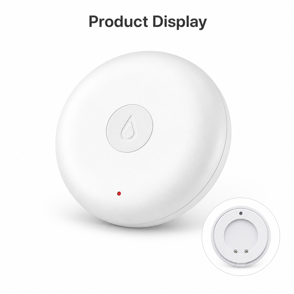 Clean product display of compact white water leak detector