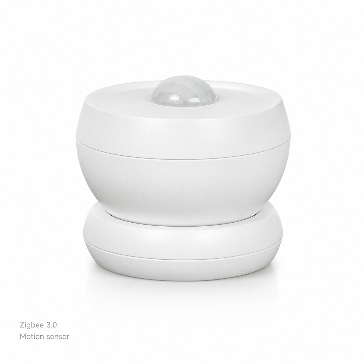 Studio packshot of white Zigbee PIR motion sensor