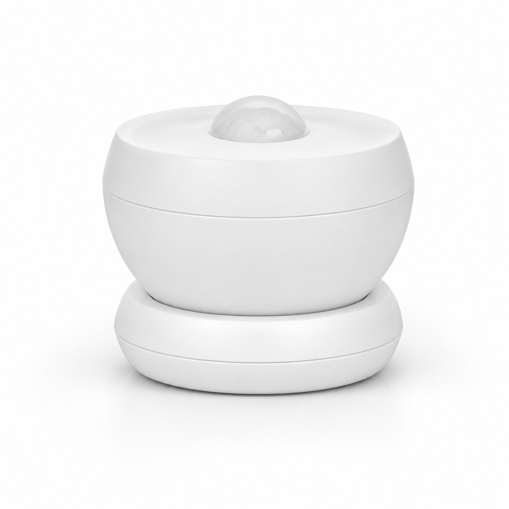 Alternate front view packshot of white Zigbee motion sensor