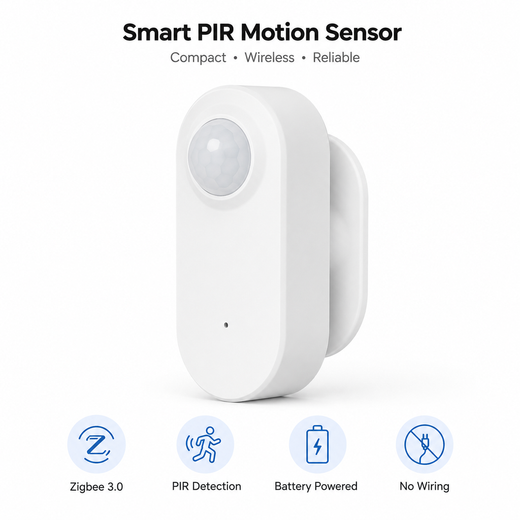 Final studio packshot of Zigbee 3.0 PIR motion sensor