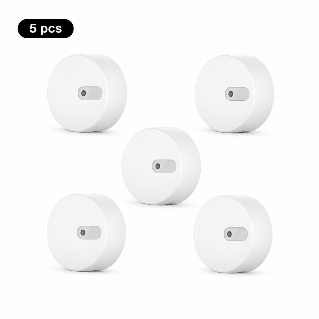 Five-pack studio image of unbranded radar presence sensors