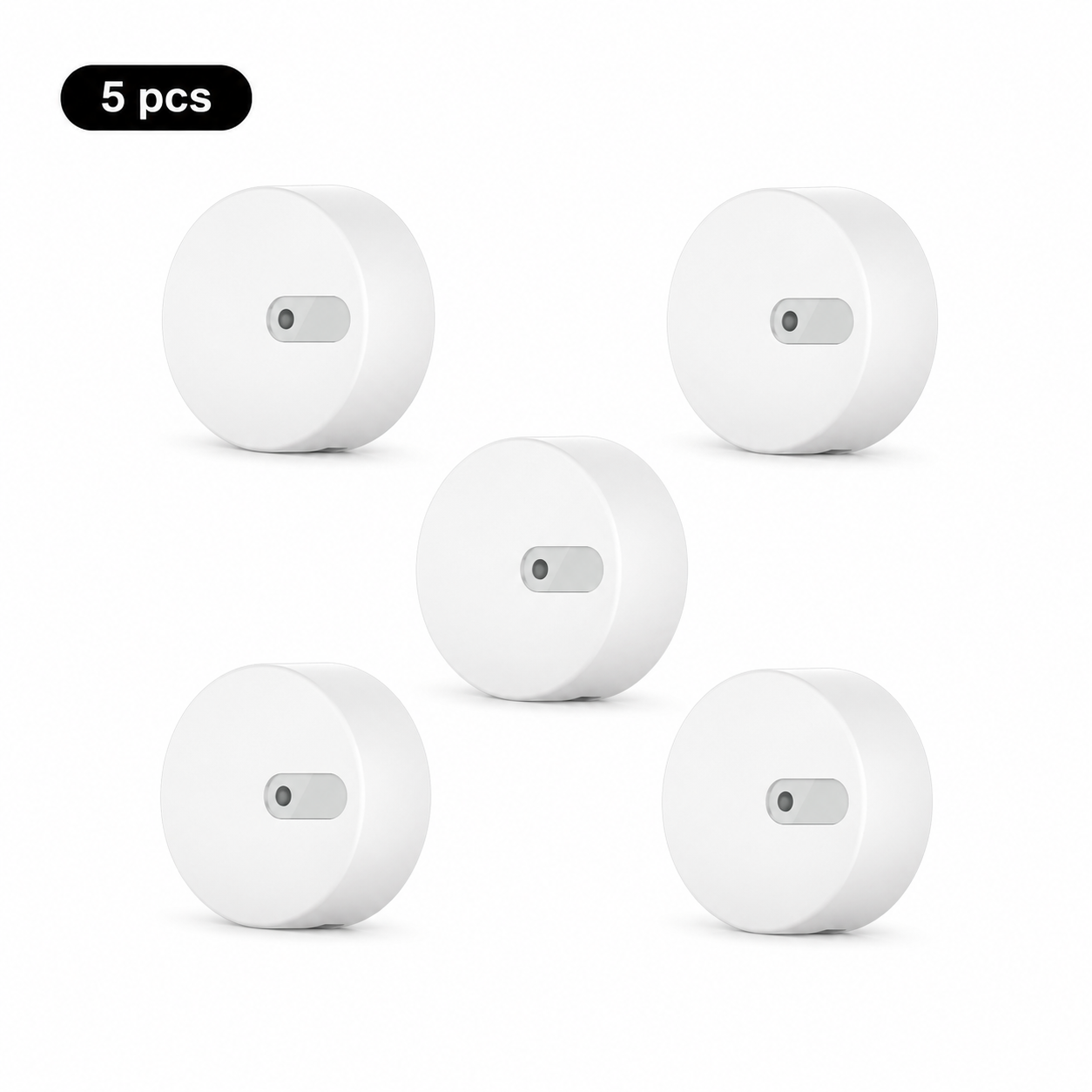 Five-pack studio image of unbranded radar presence sensors