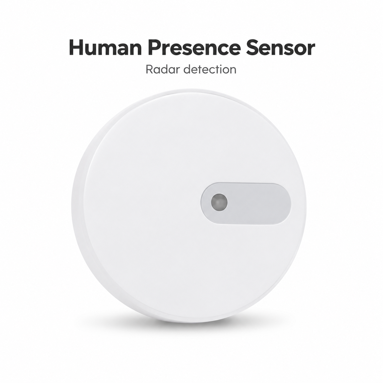 Studio packshot of unbranded round ZigBee radar presence sensor